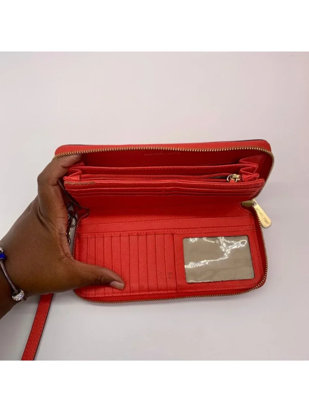 Michael Kors Coral Saffiano Leather Work Tote And Wallet